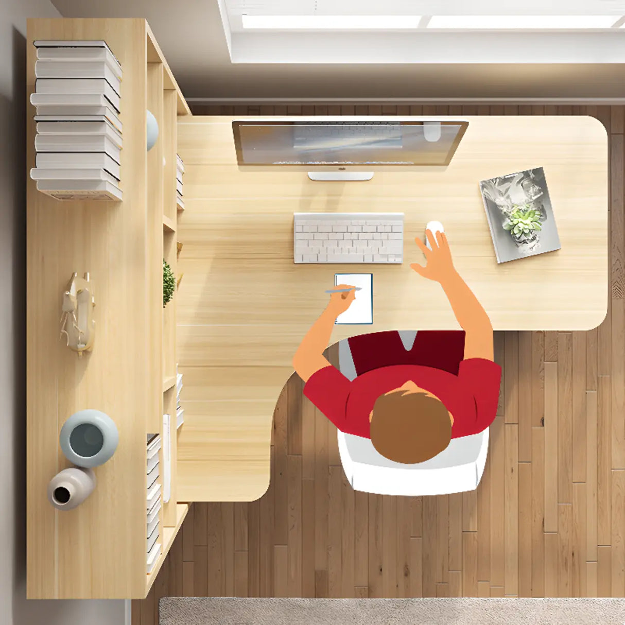 Wood L-Shaped Storage Kids Computer Desk with Hutch Image - 4