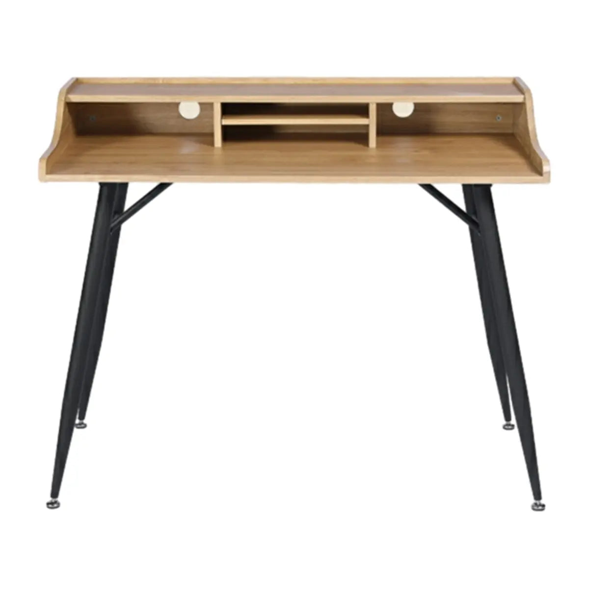 Wood Natural Finish Monitor Stand H-Shape Writing Desk Image - 6