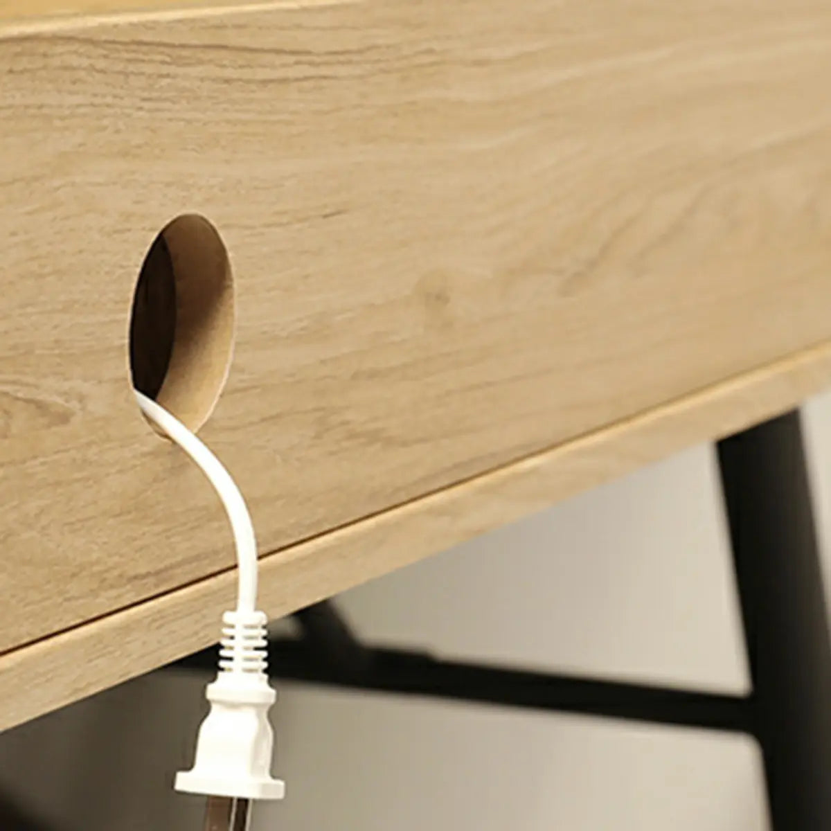 Wood Natural Finish Monitor Stand H-Shape Writing Desk Image - 7