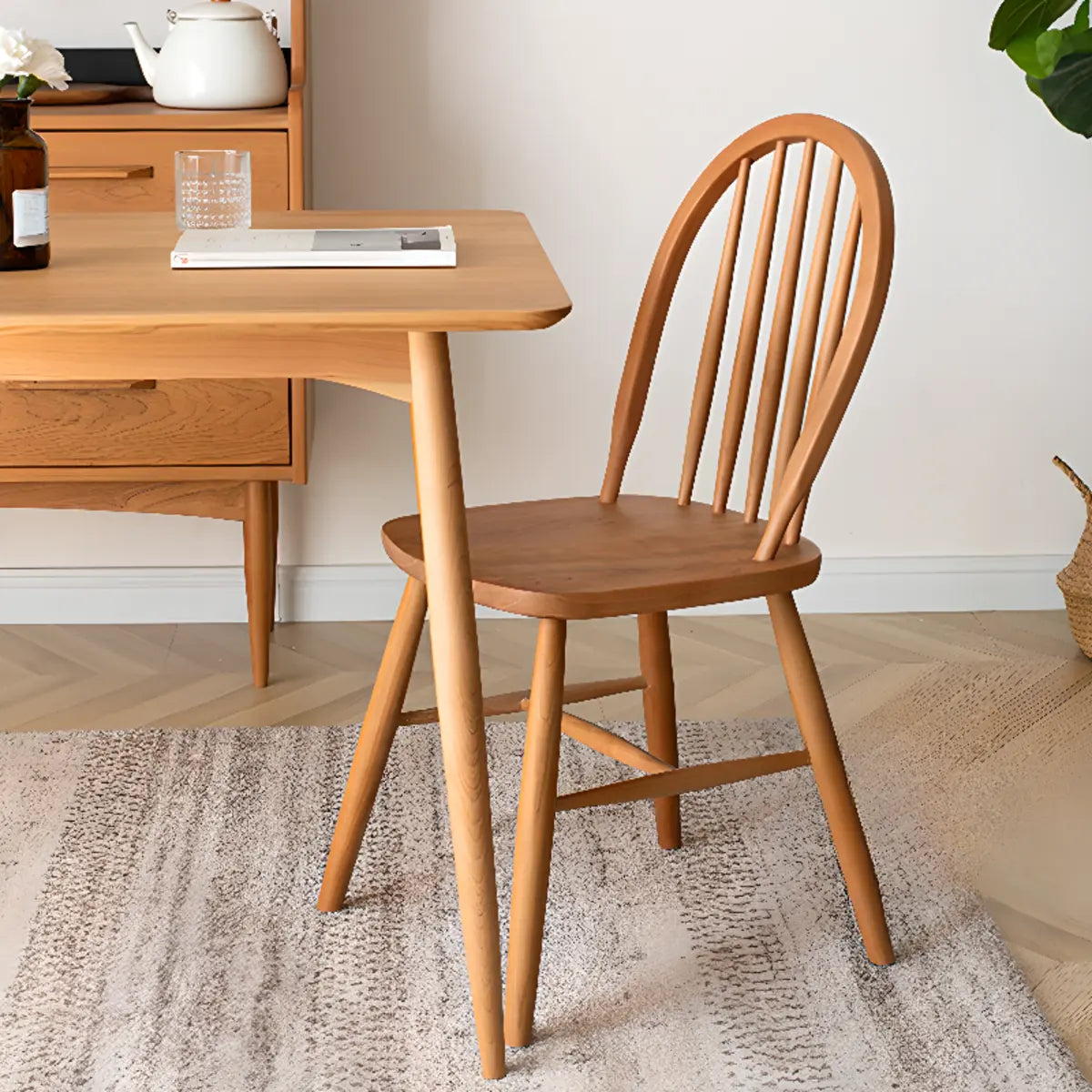 Wood Open Arch Spindle Back Armless Dining Chair Cherry Image - 1