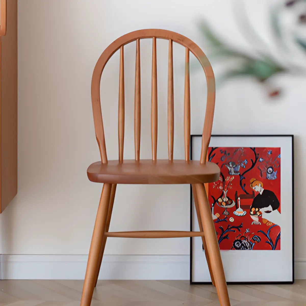 Wood Open Arch Spindle Back Armless Dining Chair Cherry Image - 6