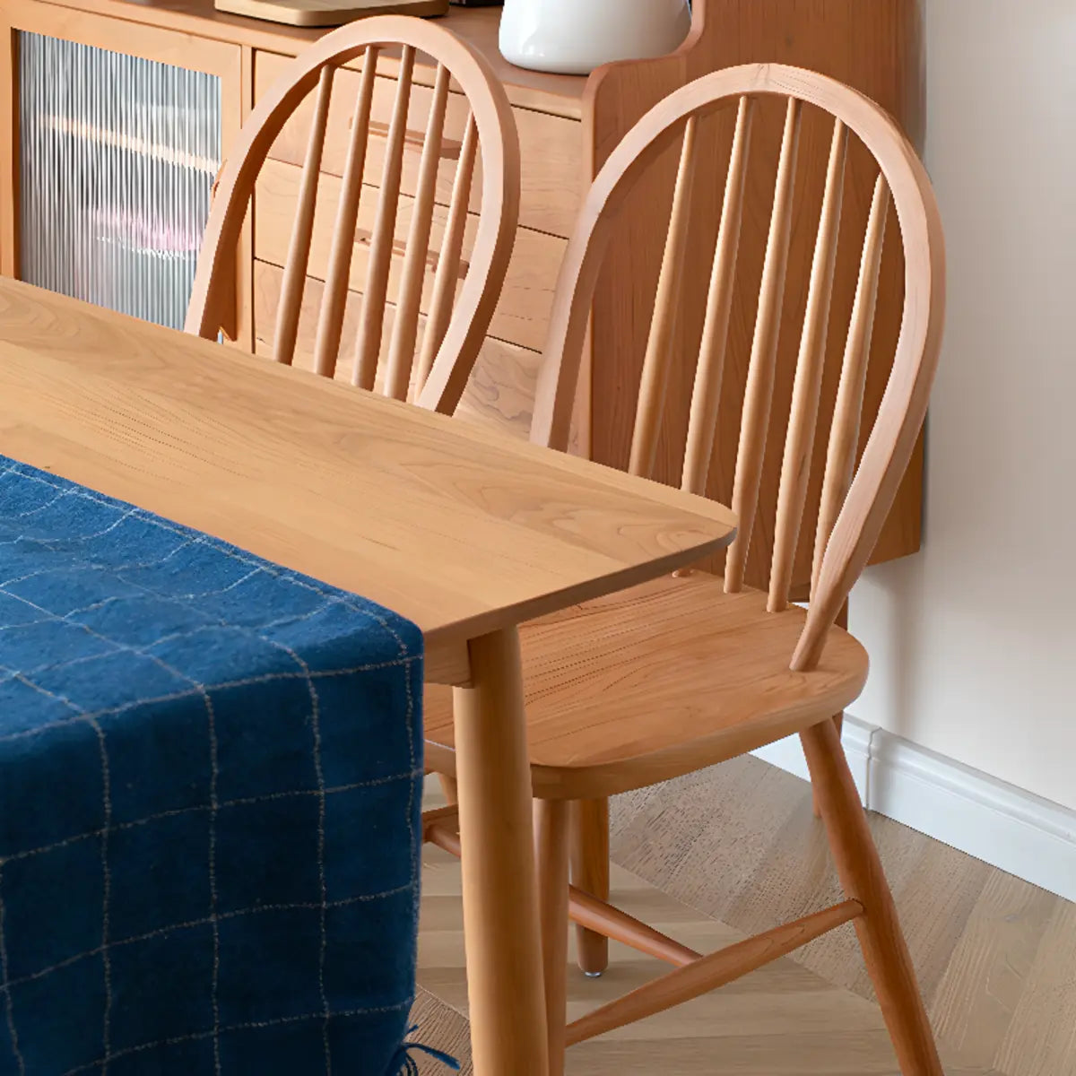 Wood Open Arch Spindle Back Armless Dining Chair Cherry Image - 7