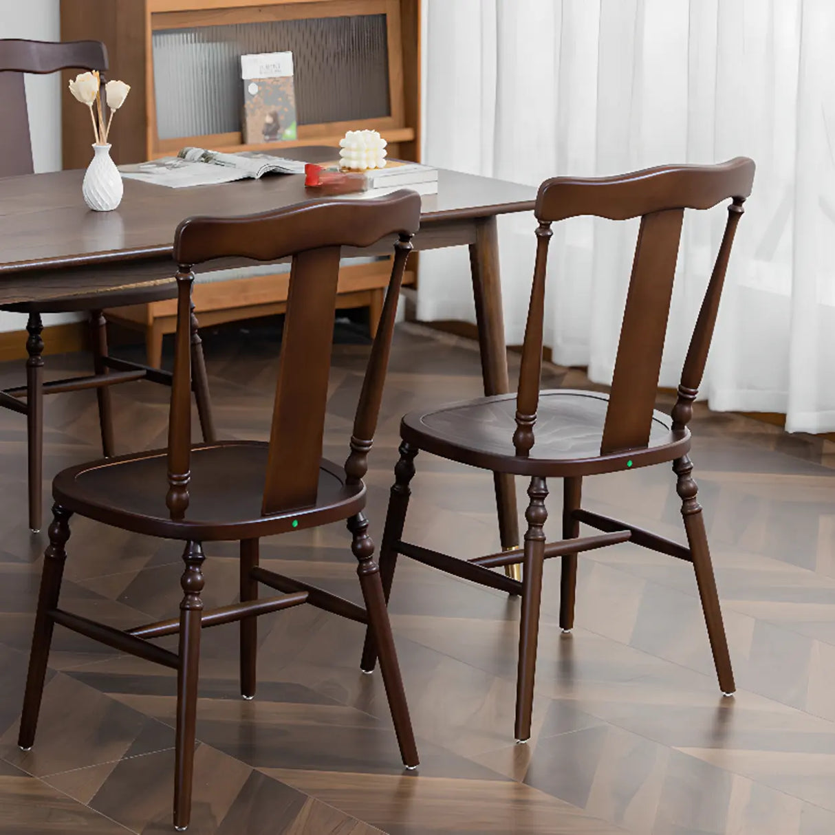 Wood Open Slat Back Ash Dining Chairs Black Walnut Image - 1