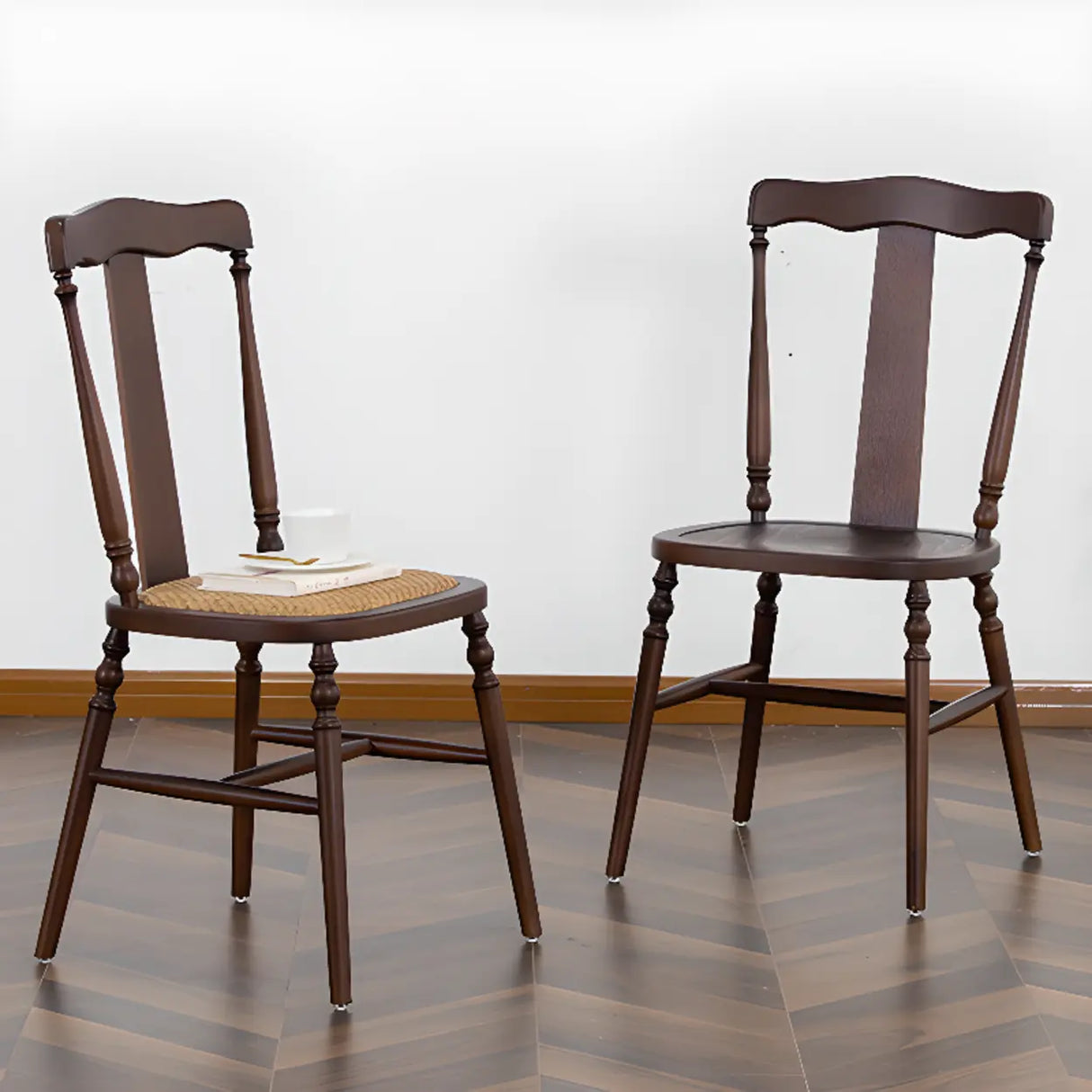 Wood Open Slat Back Ash Dining Chairs Black Walnut Image - 4