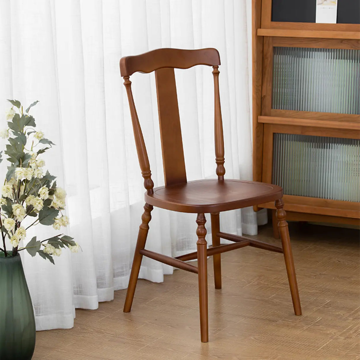 Wood Open Slat Back Ash Dining Chairs Black Walnut Image - 5