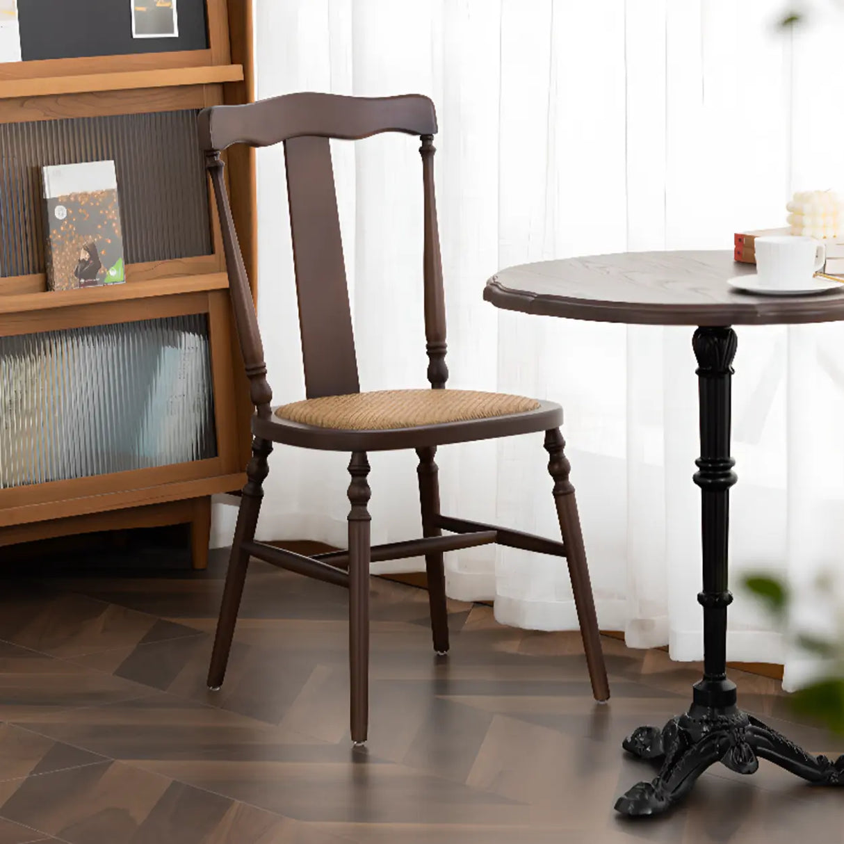 Wood Open Slat Back Ash Dining Chairs Black Walnut Image - 6