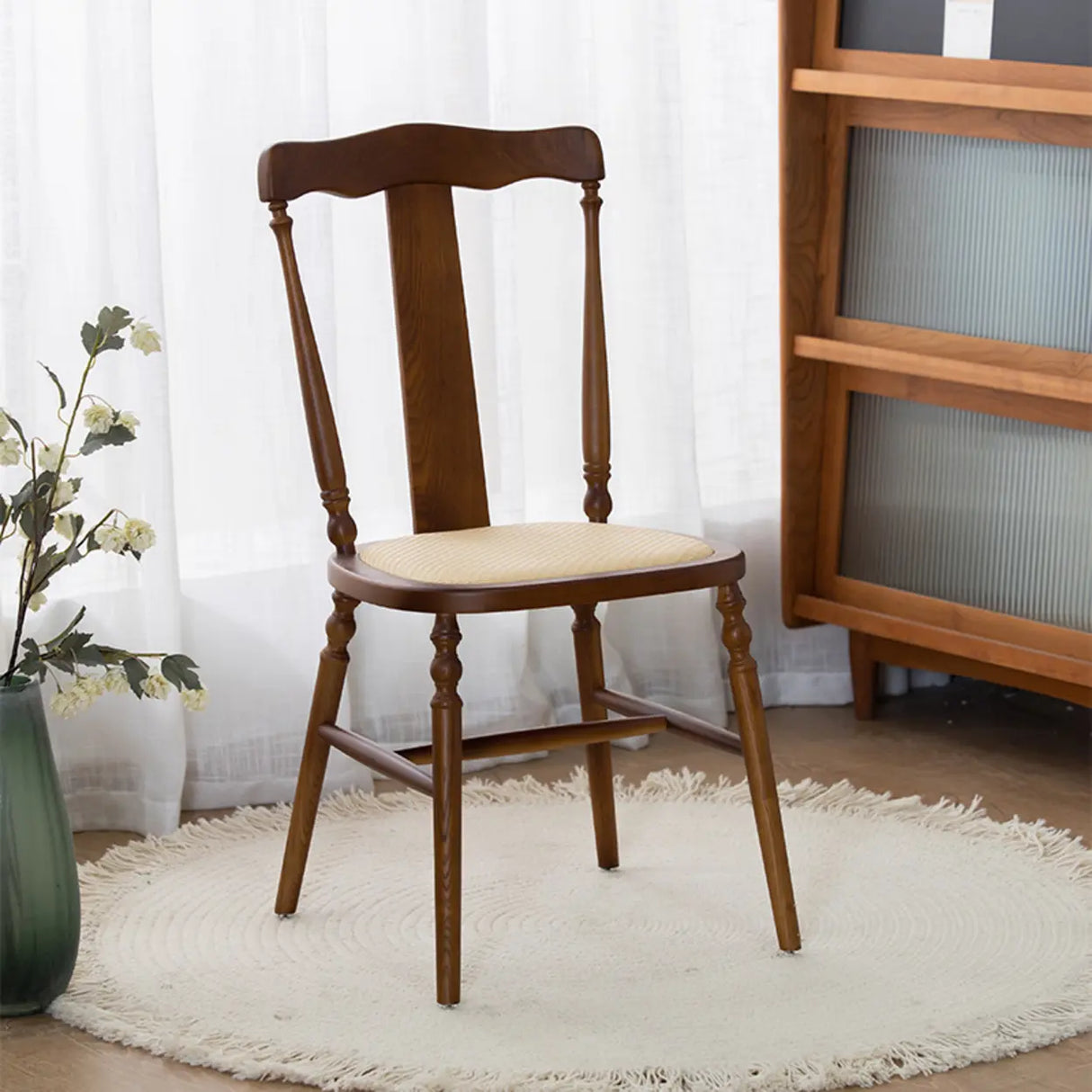 Wood Open Slat Back Ash Dining Chairs Black Walnut Image - 7