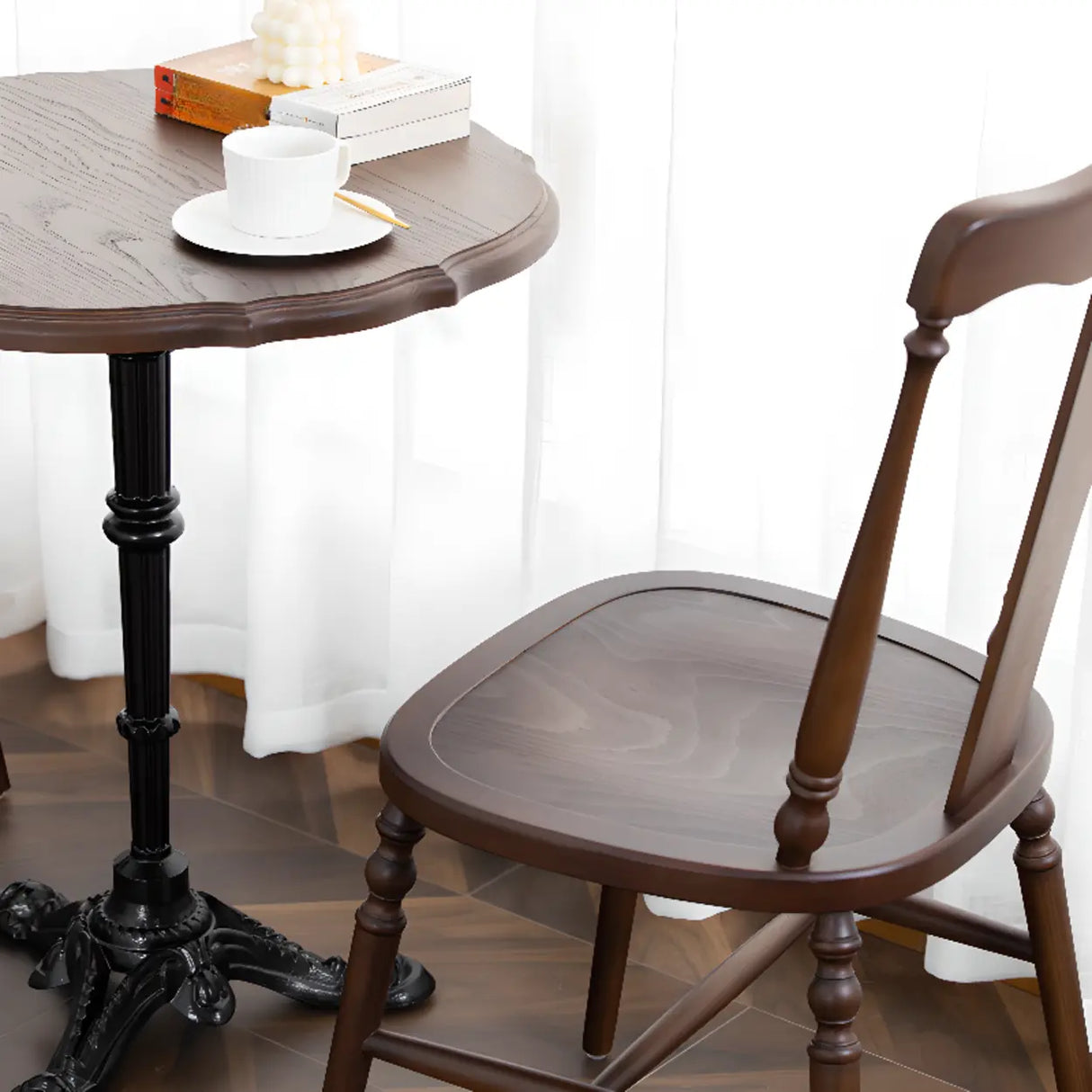 Wood Open Slat Back Ash Dining Chairs Black Walnut Image - 9