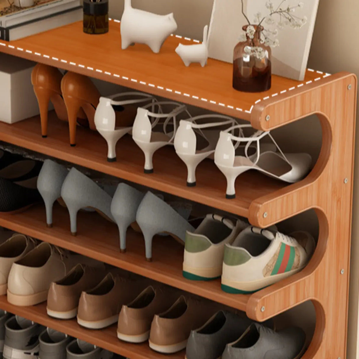 Wood Open Storage Vertical Freestanding Brown Shoe Rack Image - 12