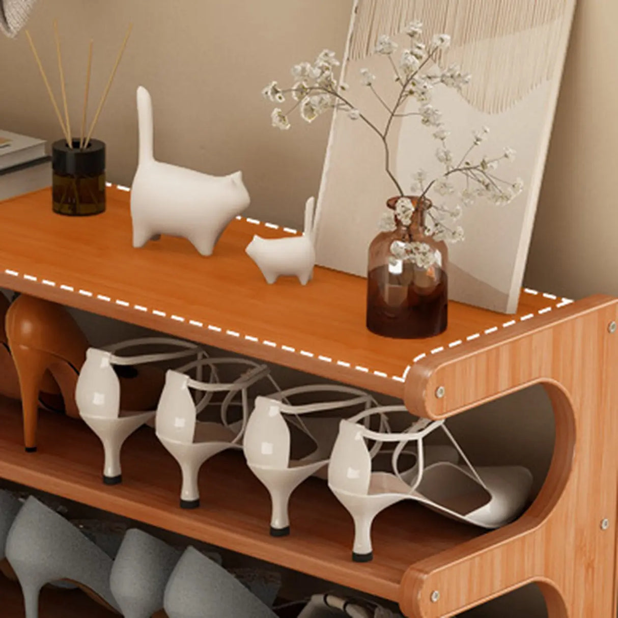 Wood Open Storage Vertical Freestanding Brown Shoe Rack Image - 15