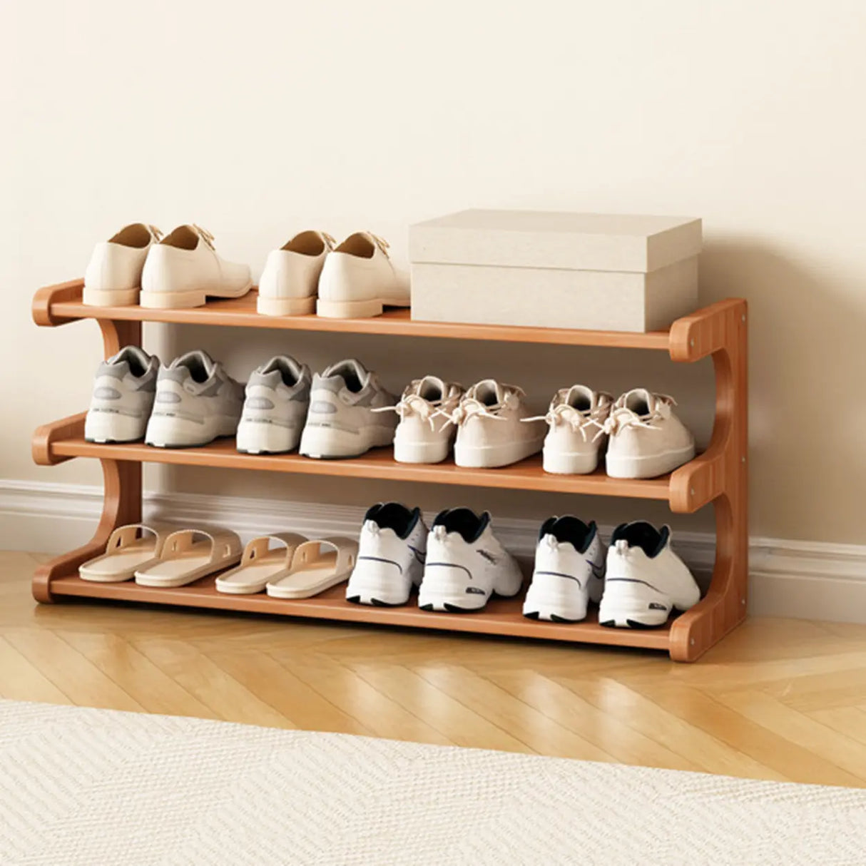 Wood Open Storage Vertical Freestanding Brown Shoe Rack Image - 16