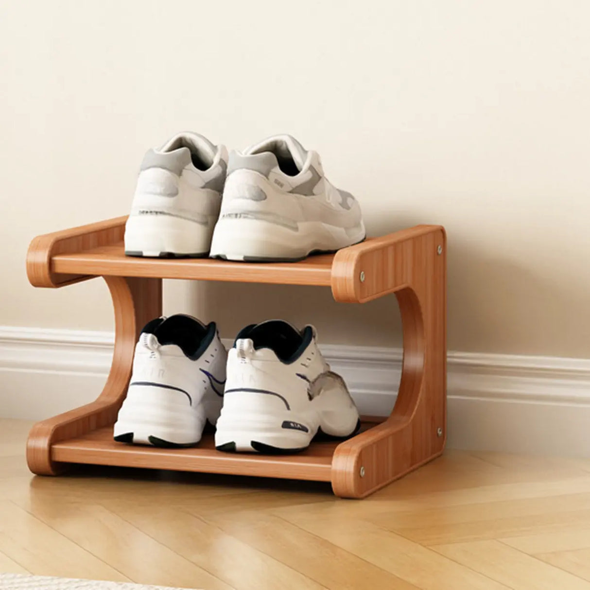 Wood Open Storage Vertical Freestanding Brown Shoe Rack Image - 20