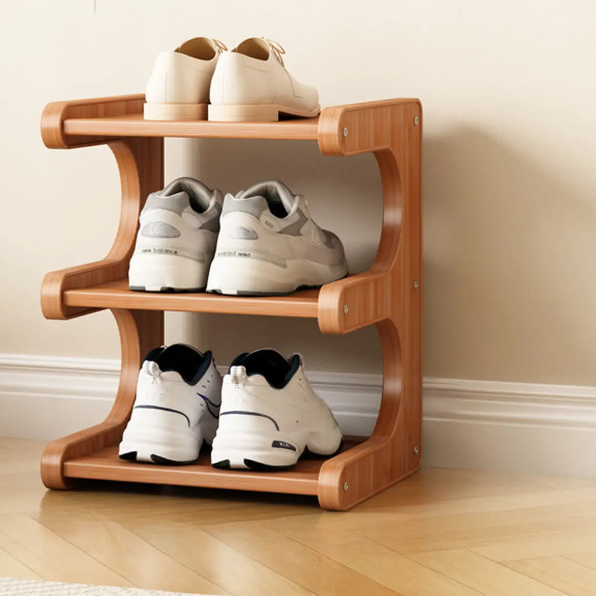 Wood Open Storage Vertical Freestanding Brown Shoe Rack Image - 21