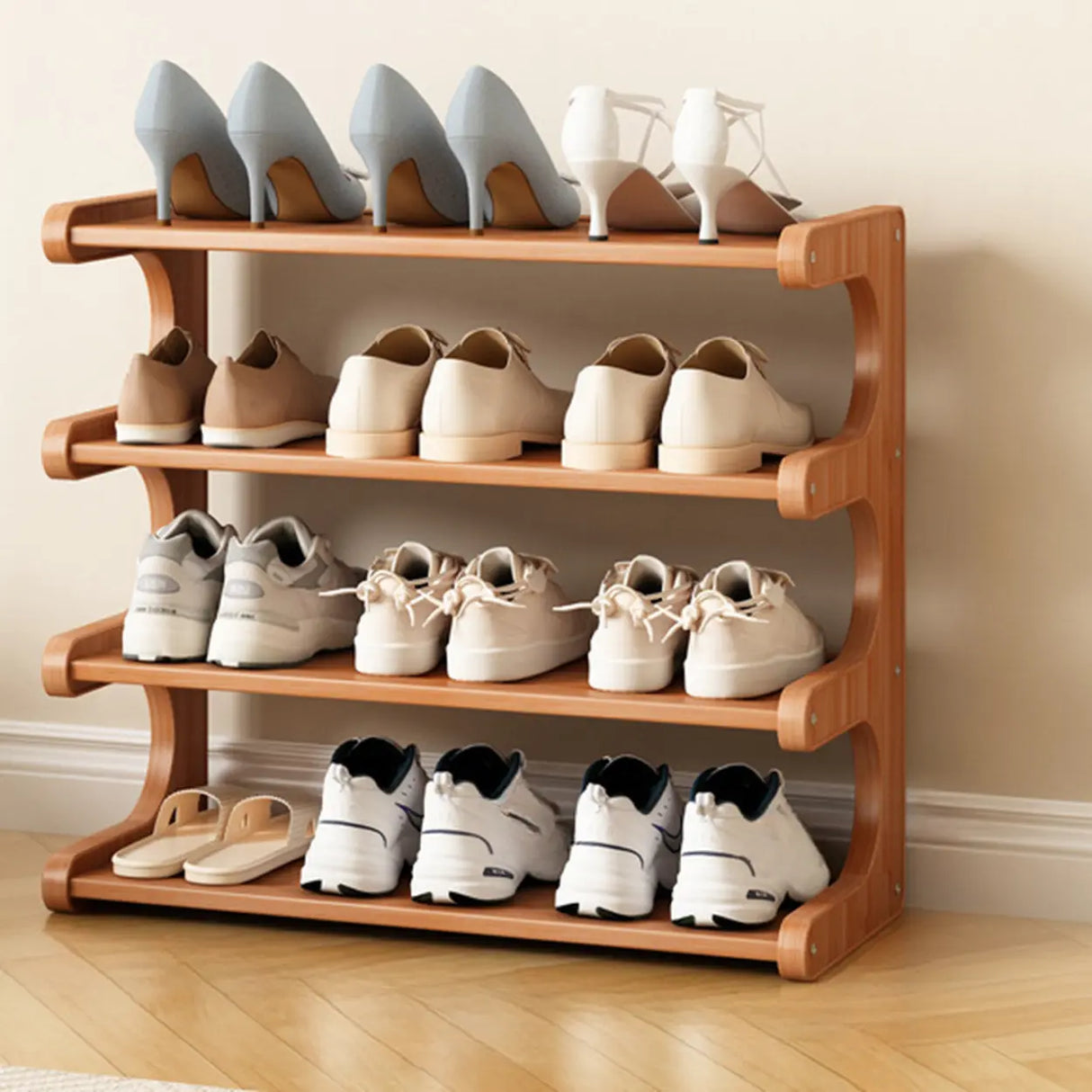 Wood Open Storage Vertical Freestanding Brown Shoe Rack Image - 24