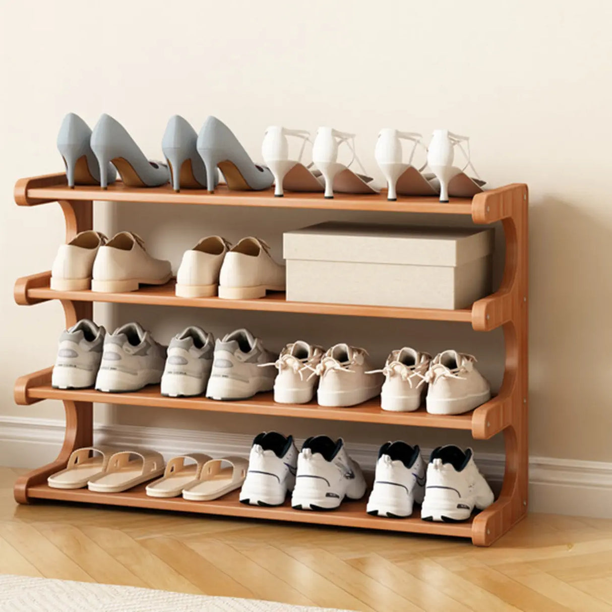 Wood Open Storage Vertical Freestanding Brown Shoe Rack Image - 25