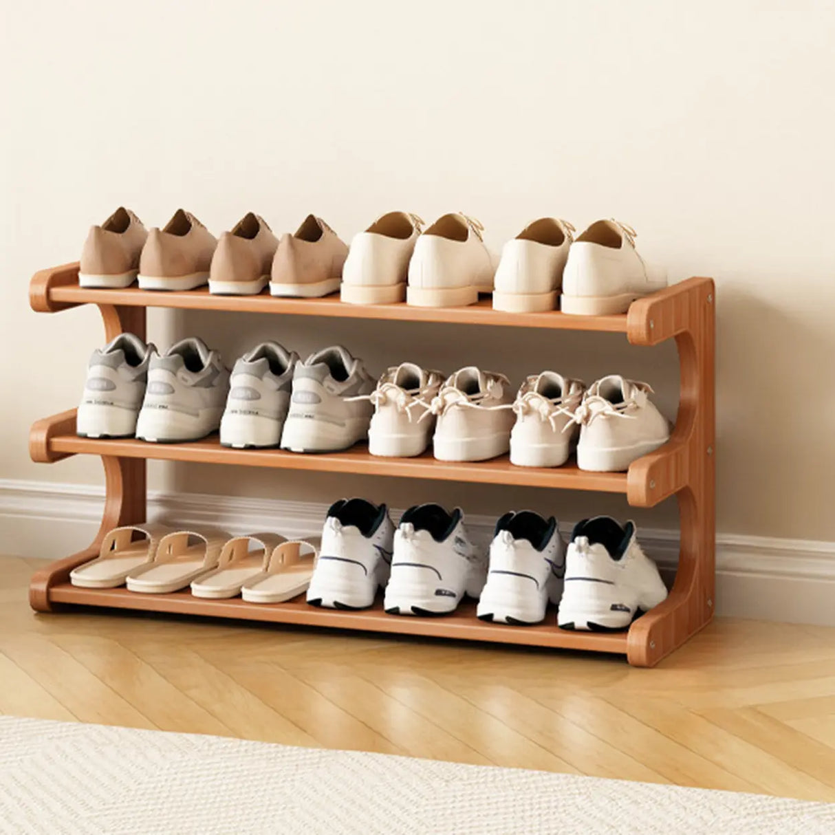 Wood Open Storage Vertical Freestanding Brown Shoe Rack Image - 28
