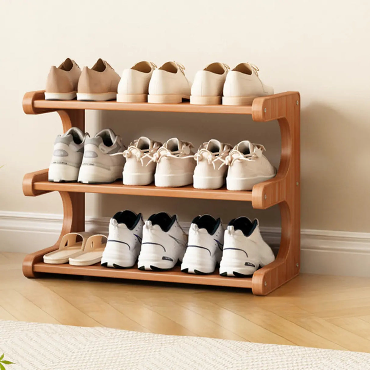 Wood Open Storage Vertical Freestanding Brown Shoe Rack Image - 29