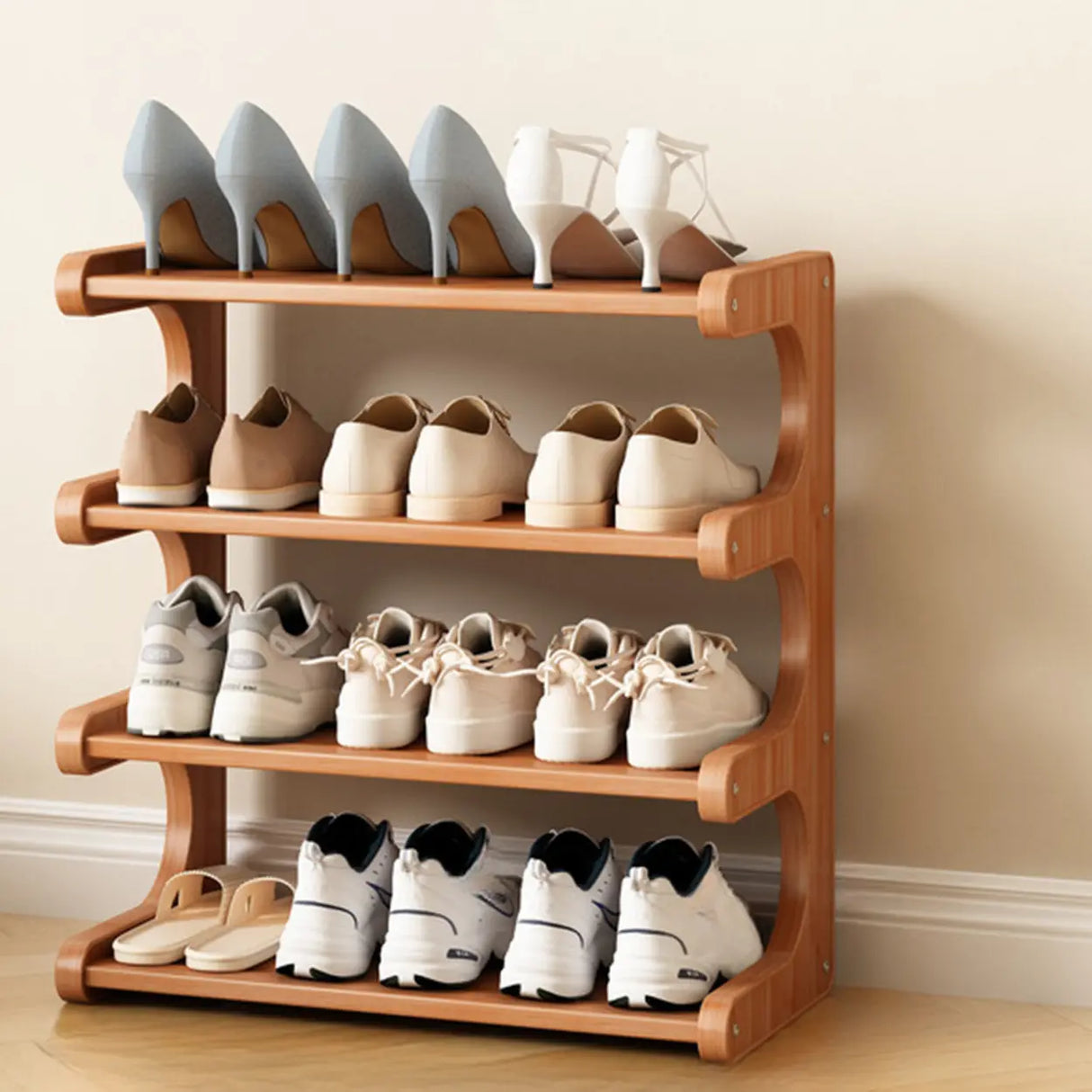 Wood Open Storage Vertical Freestanding Brown Shoe Rack Image - 30
