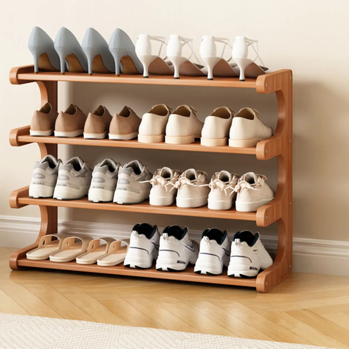Wood Open Storage Vertical Freestanding Brown Shoe Rack Image - 31