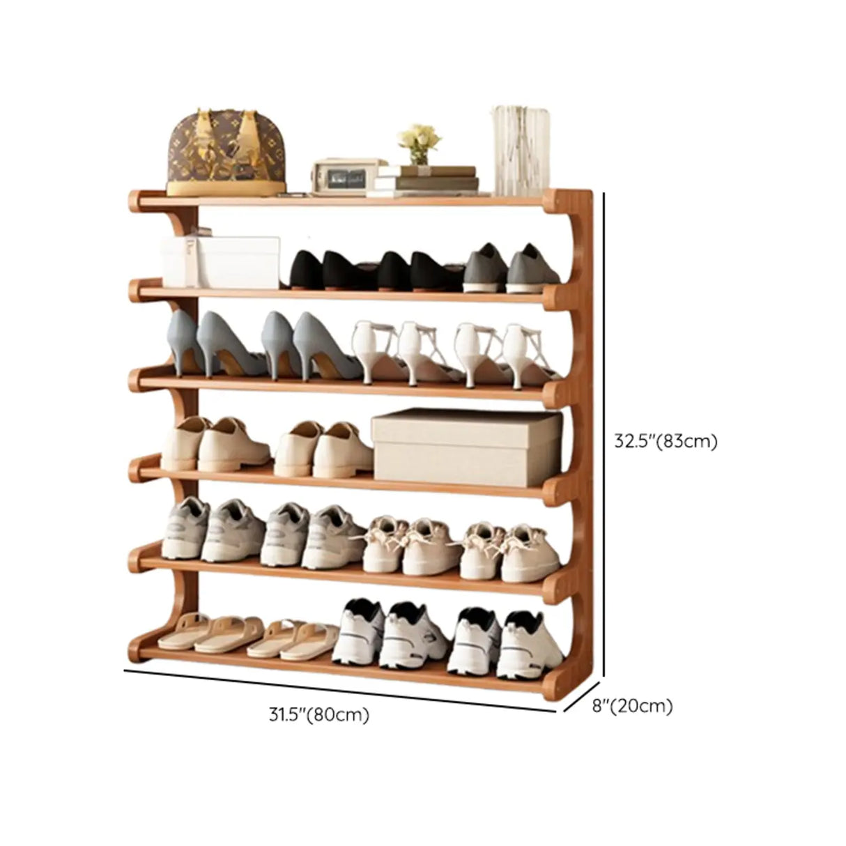 Wood Open Storage Vertical Freestanding Brown Shoe Rack Image - 38