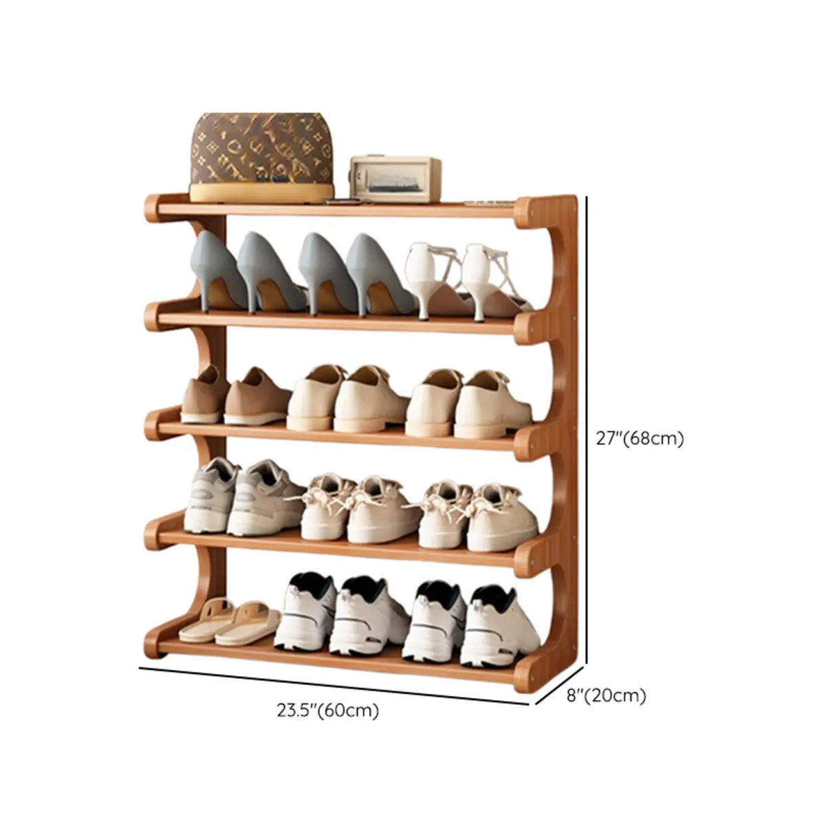 Wood Open Storage Vertical Freestanding Brown Shoe Rack Image - 48