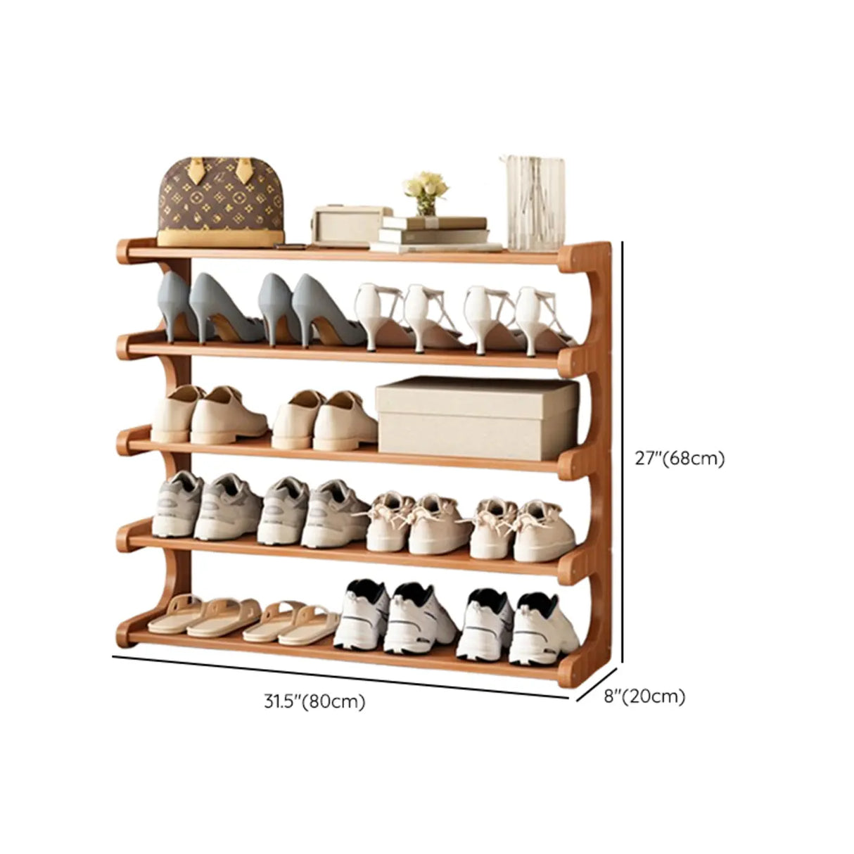 Wood Open Storage Vertical Freestanding Brown Shoe Rack Image - 50