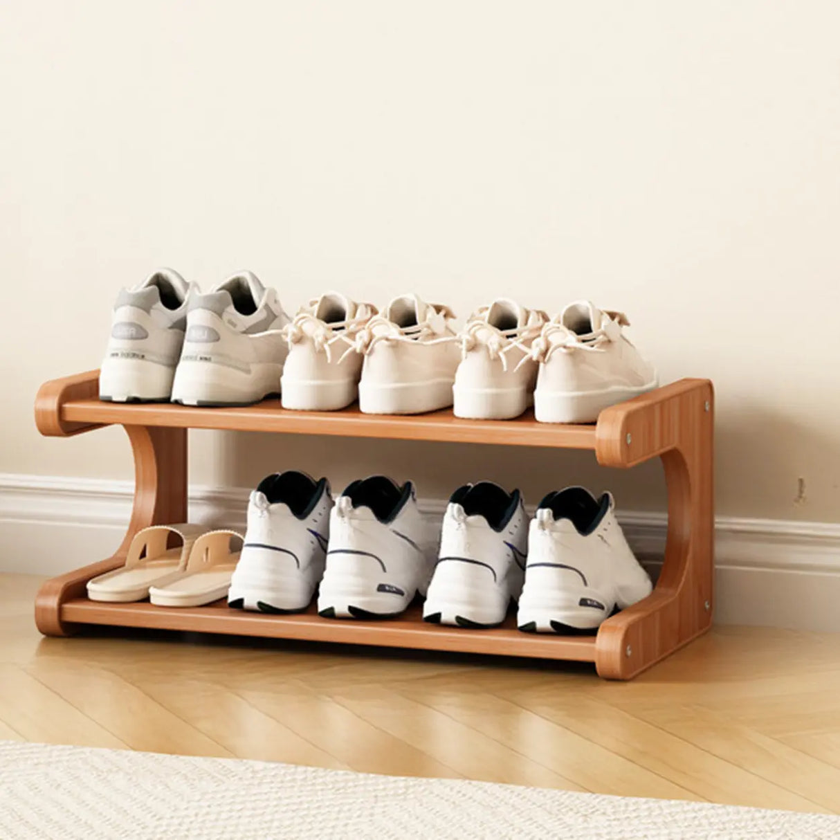 Wood Open Storage Vertical Freestanding Brown Shoe Rack Image - 9
