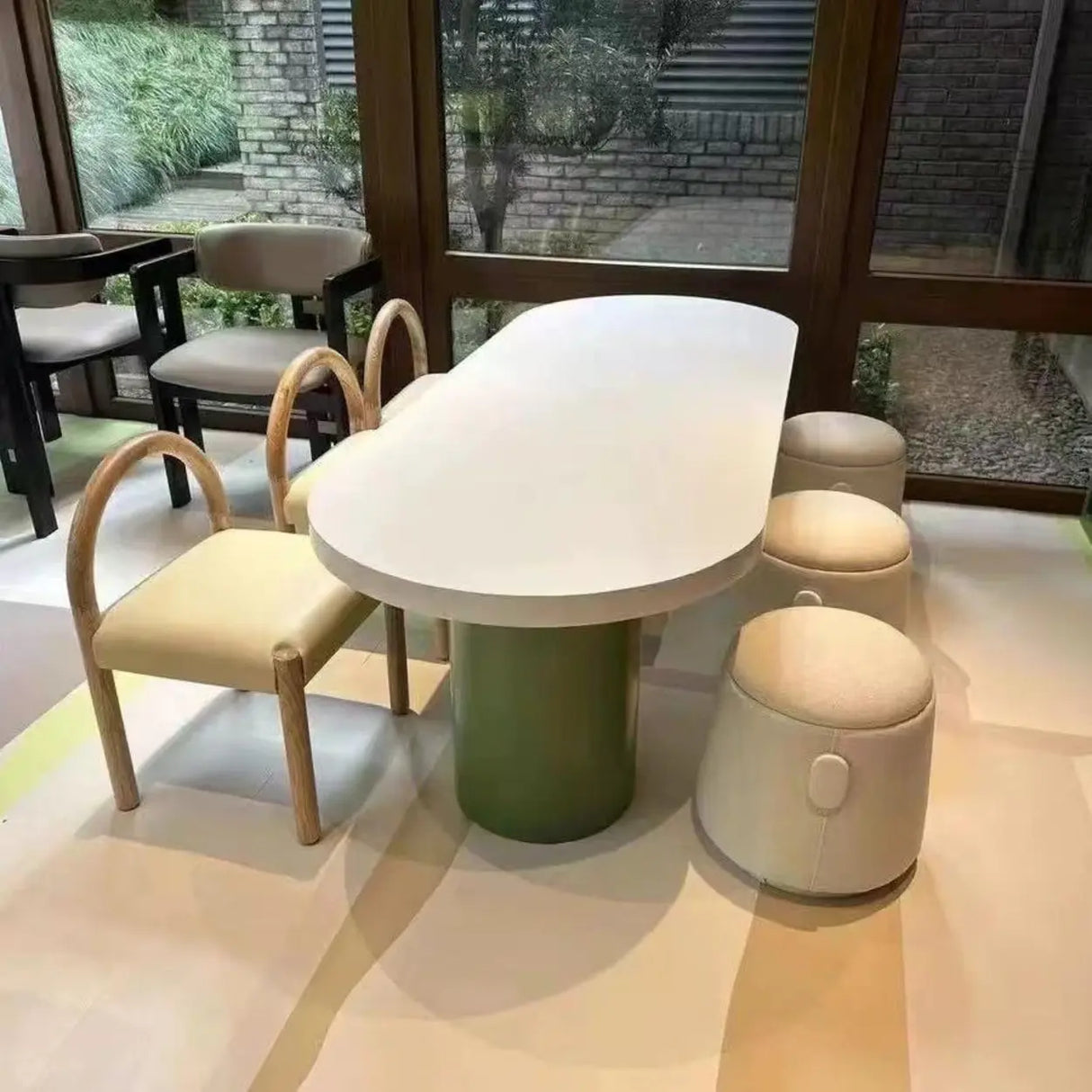 Wood Oval Fixed Height Kids Activity Desk For Six Image - 1