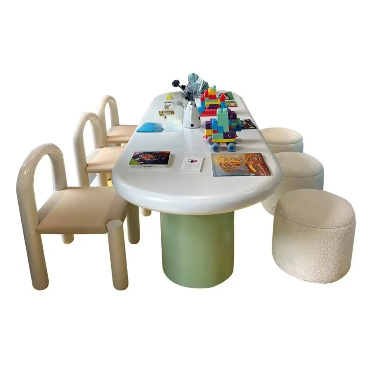 Wood Oval Fixed Height Kids Activity Desk For Six Image - 3