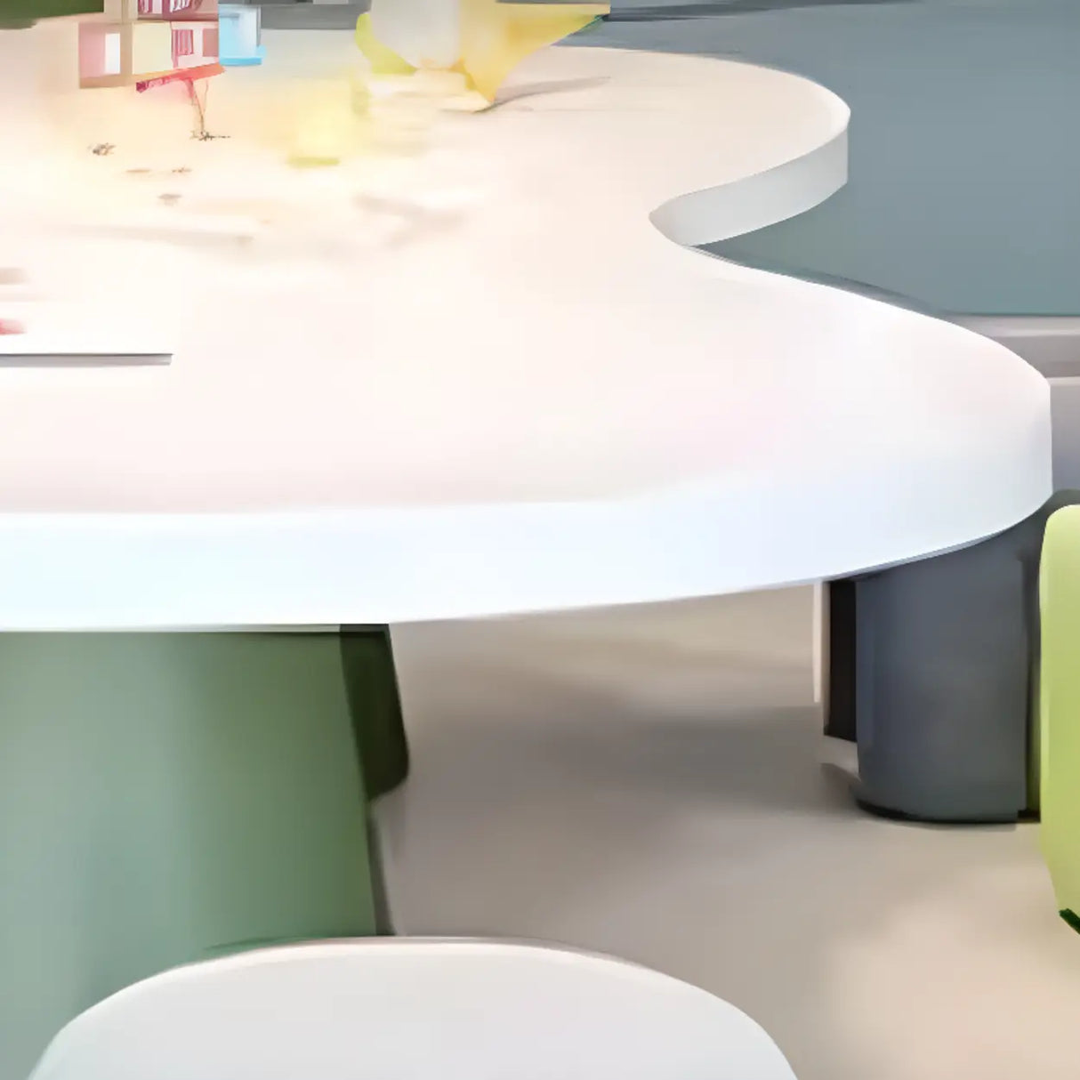 Wood Oval Fixed Height Kids Activity Desk For Six Image - 6