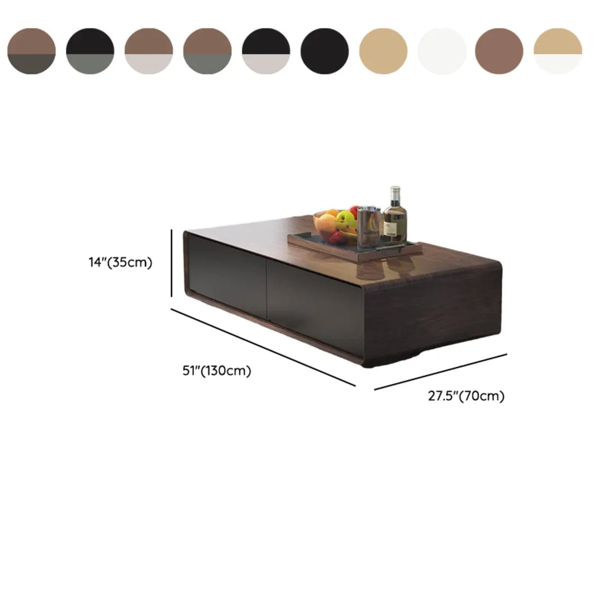 Wood Rectangle Block Base Coffee Table with Storage Image - 15