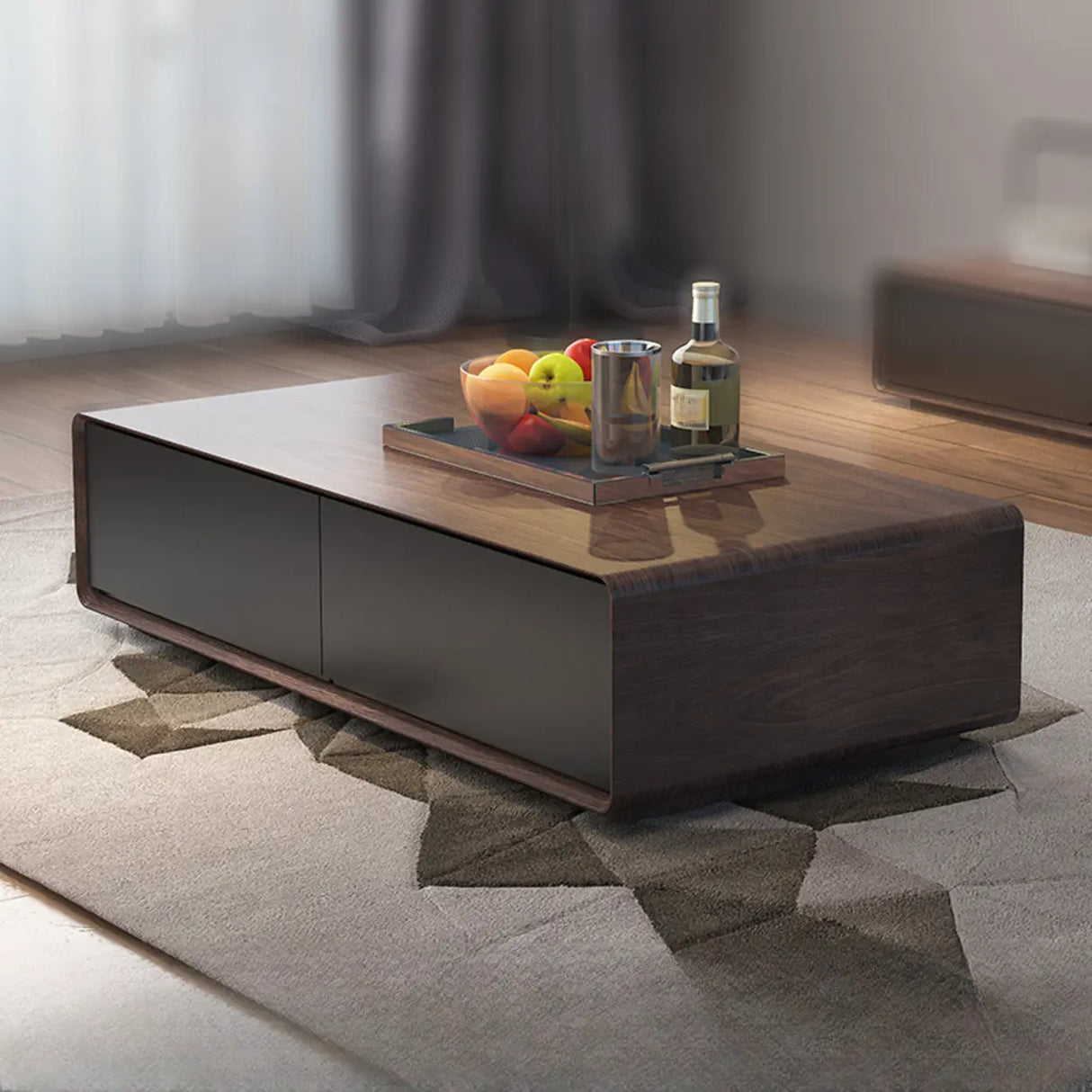 Wood Rectangle Block Base Coffee Table with Storage Image - 1