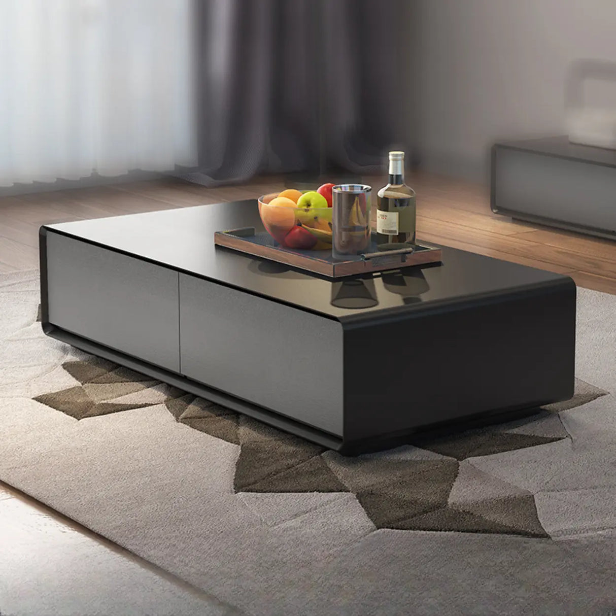 Wood Rectangle Block Base Coffee Table with Storage Image - 2