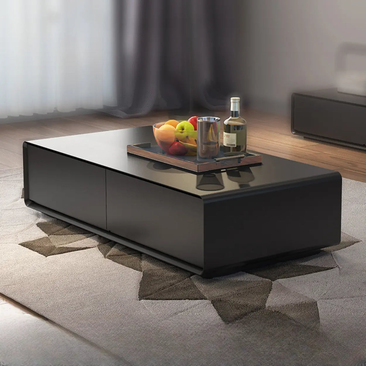 Wood Rectangle Block Base Coffee Table with Storage Image - 8