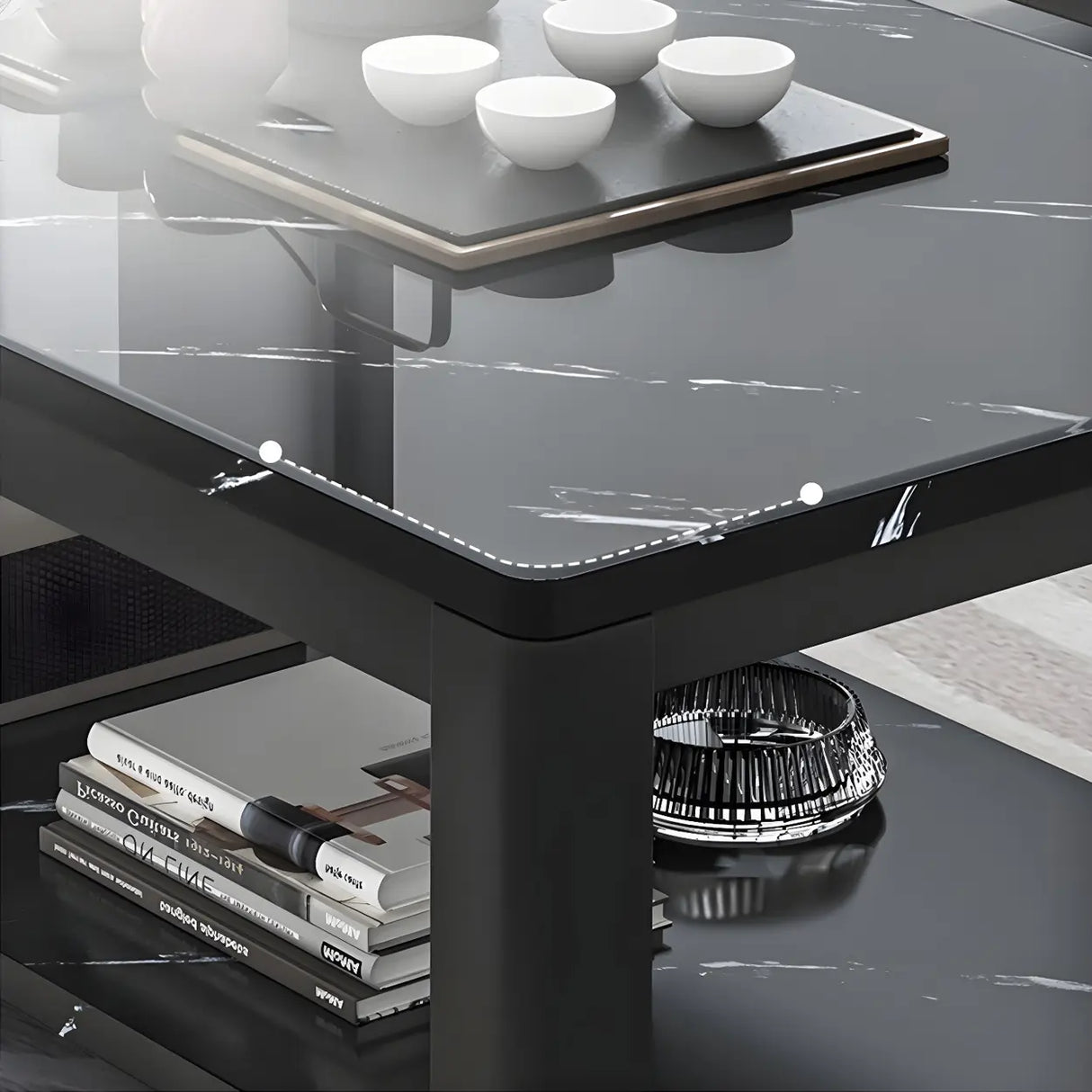 Wood Rectangle Iron Frame Coffee Table with Storage Image - 3