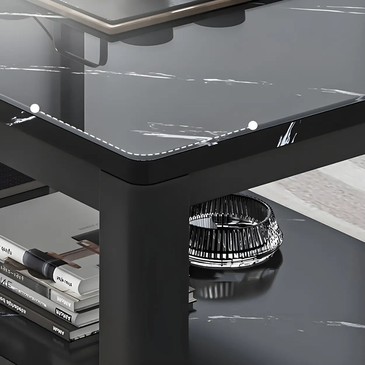 Wood Rectangle Iron Frame Coffee Table with Storage Image - 6