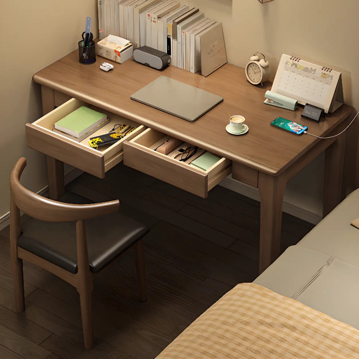 Wood Rectangular Kids Desk with Two Storage Drawers Image - 1