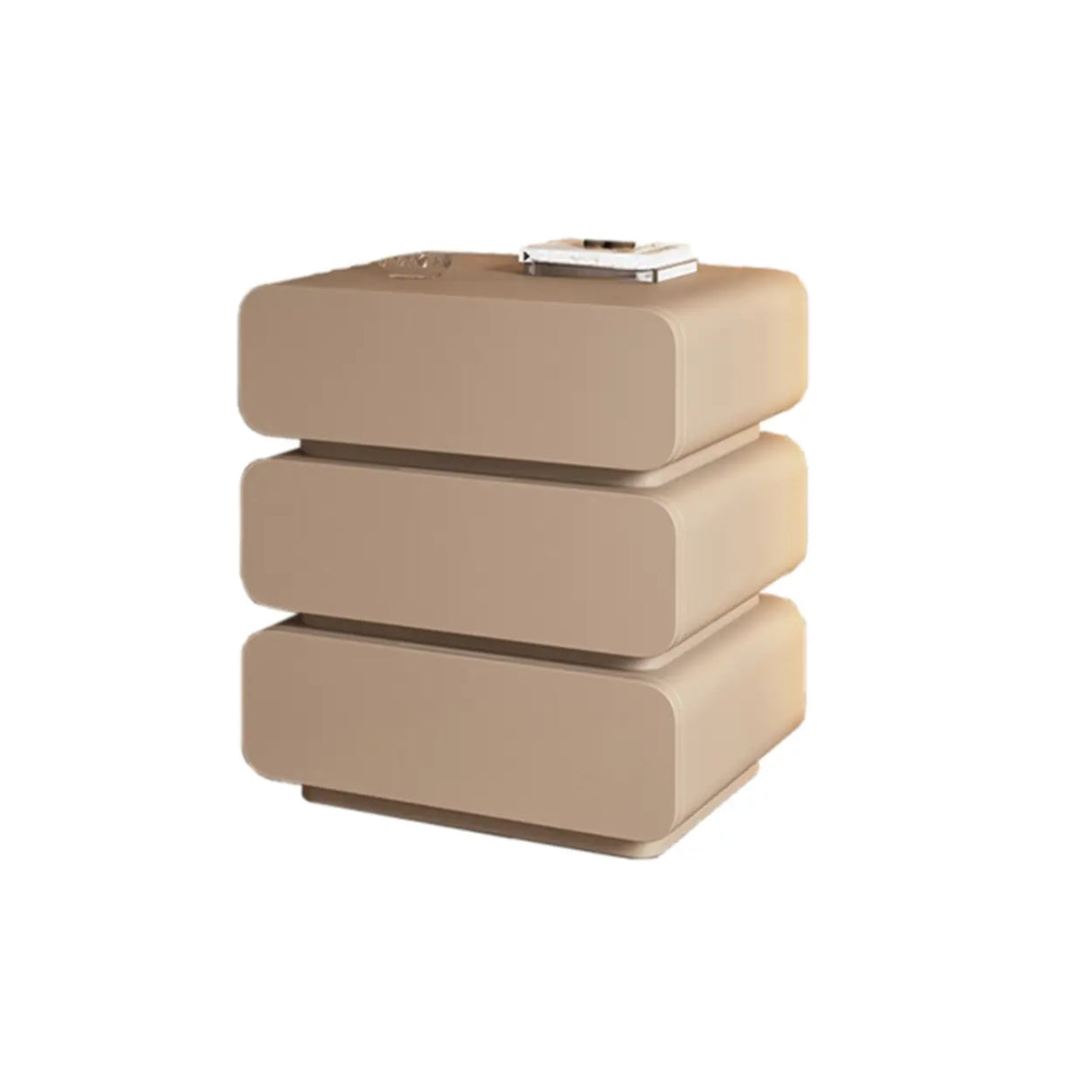 Wood Rectangular Leather Beige 3-Drawer Nightstand Image - 6