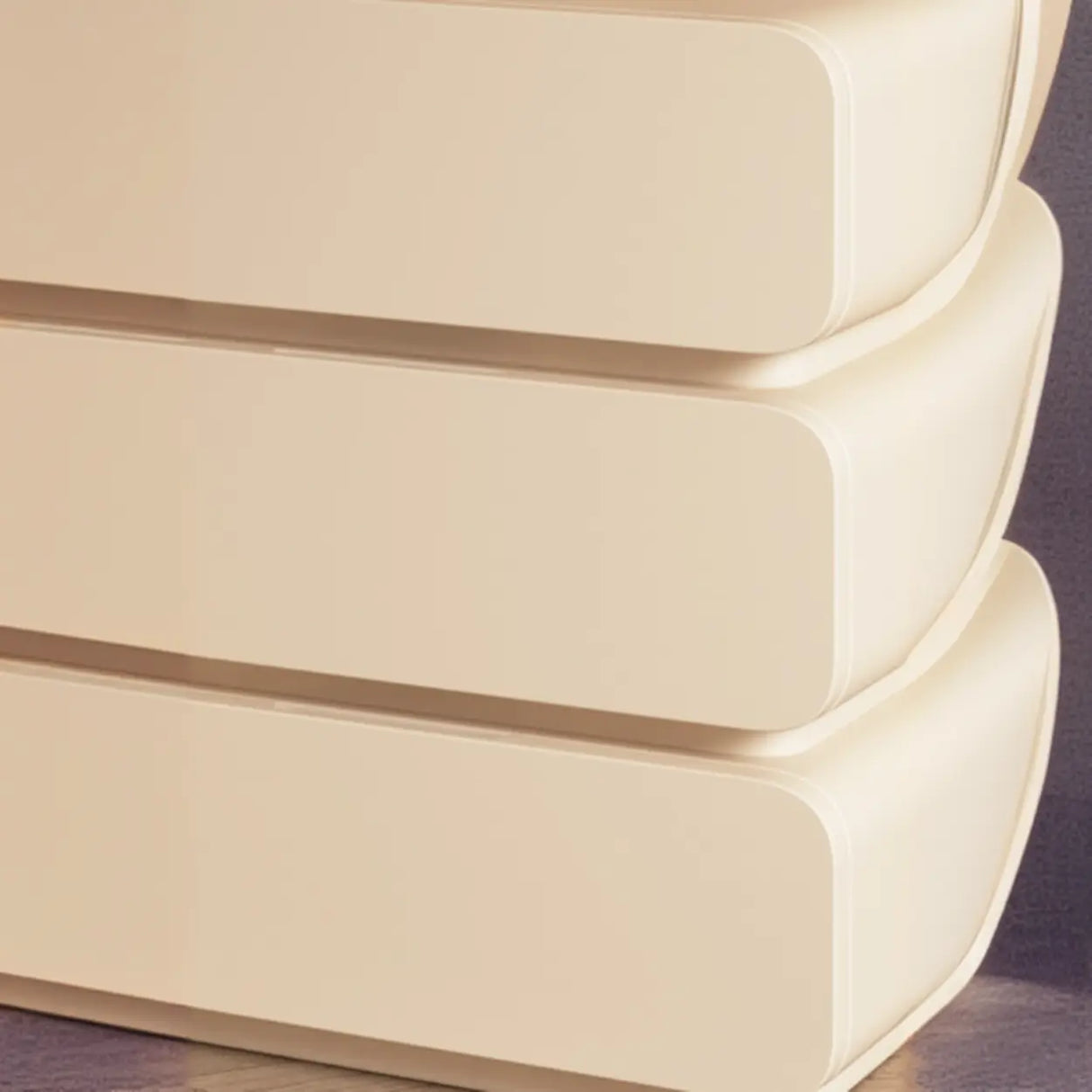 Wood Rectangular Leather Beige 3-Drawer Nightstand Image - 10