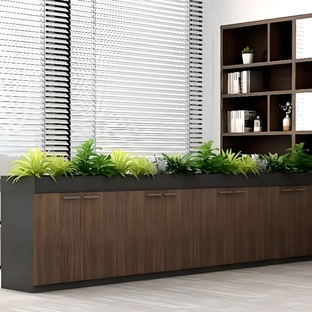 Wood Rectangular Light Brown Planter Storage Filing Cabinet Image - 11