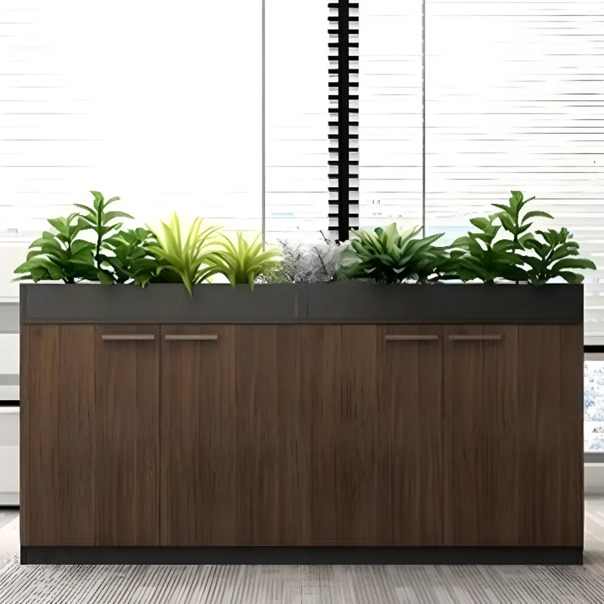 Wood Rectangular Light Brown Planter Storage Filing Cabinet Image - 15