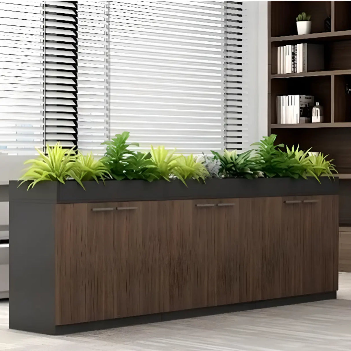 Wood Rectangular Light Brown Planter Storage Filing Cabinet Image - 16