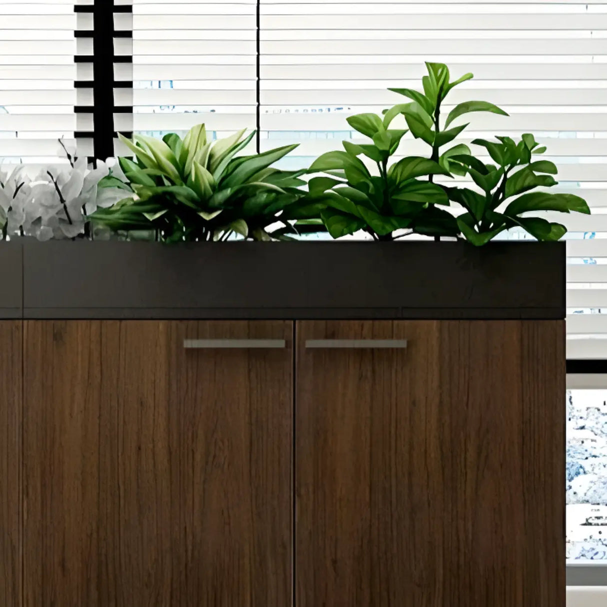 Wood Rectangular Light Brown Planter Storage Filing Cabinet Image - 17