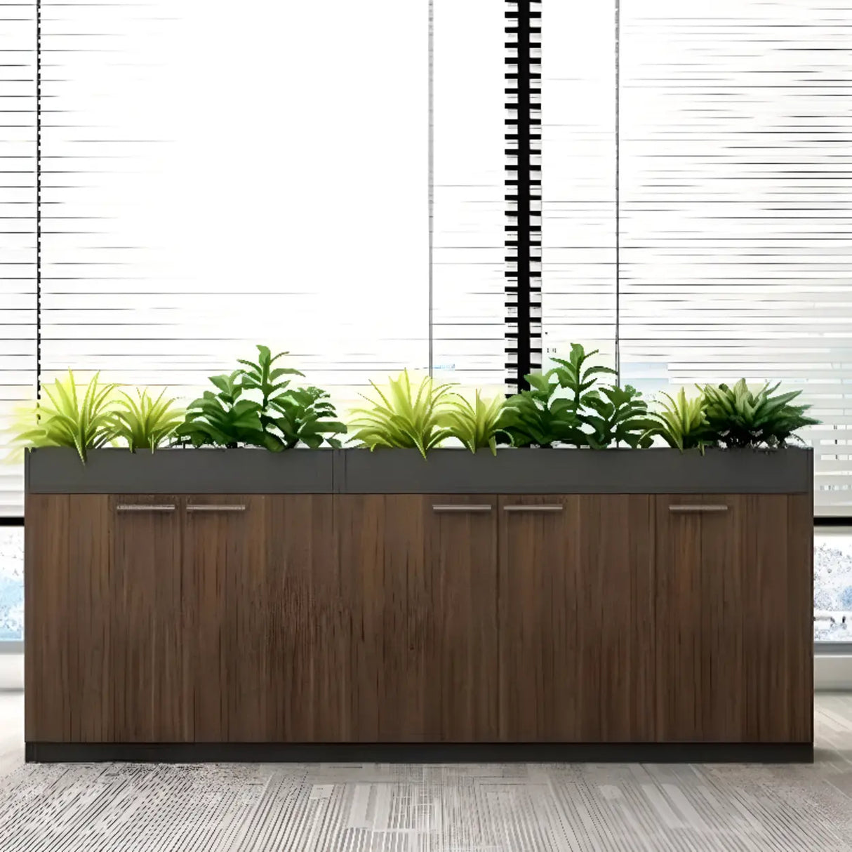Wood Rectangular Light Brown Planter Storage Filing Cabinet Image - 3