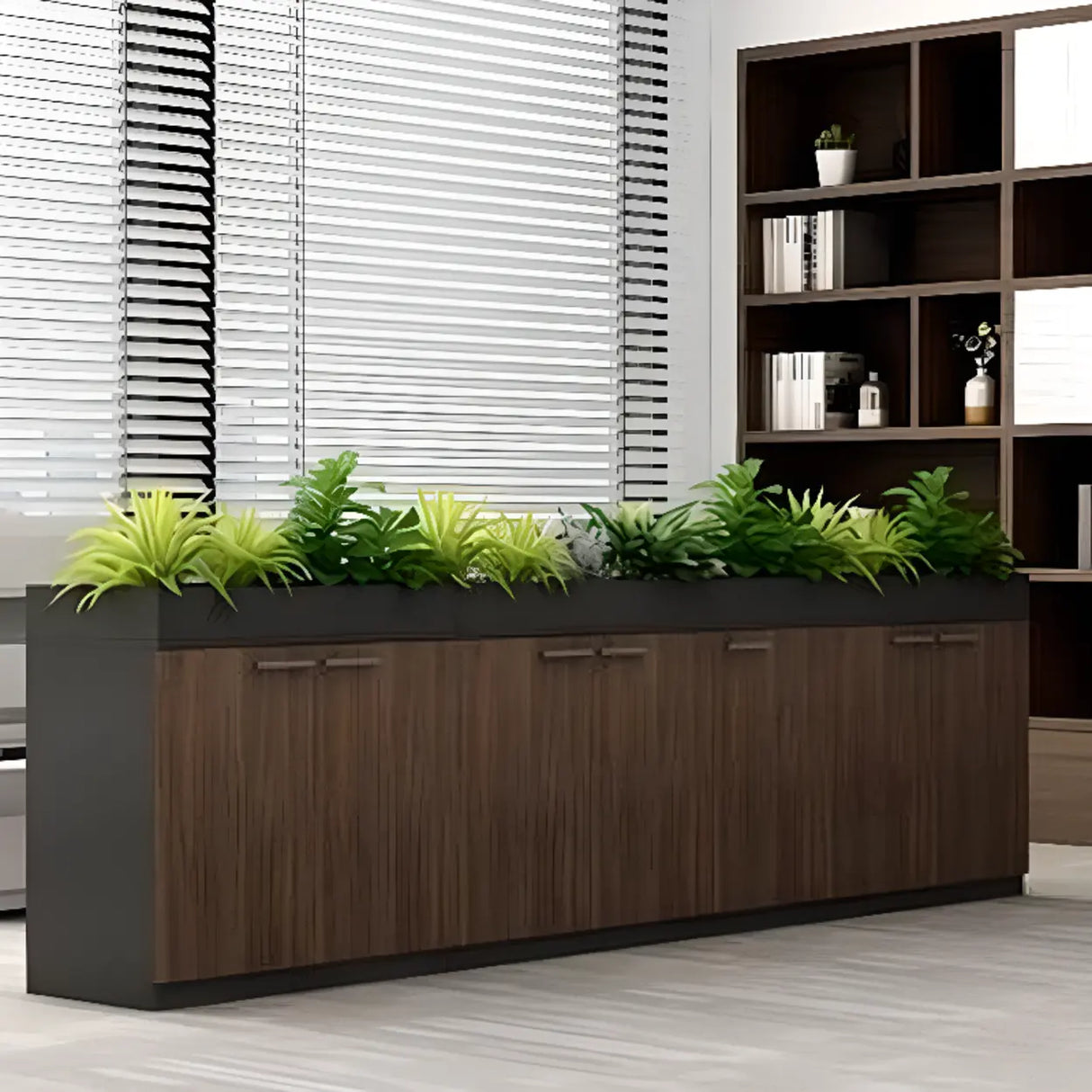 Wood Rectangular Light Brown Planter Storage Filing Cabinet Image - 5