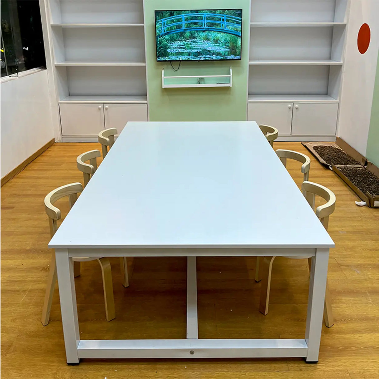 Wood Rectangular Metal Base Kids Desk for Multi-Person Image - 3