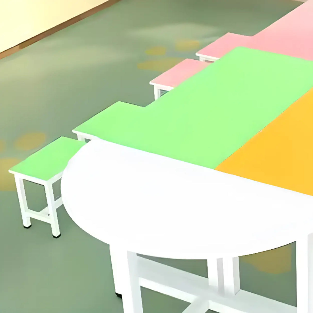 Wood Rectangular Metal Base Kids Desk for Multi-Person Image - 7