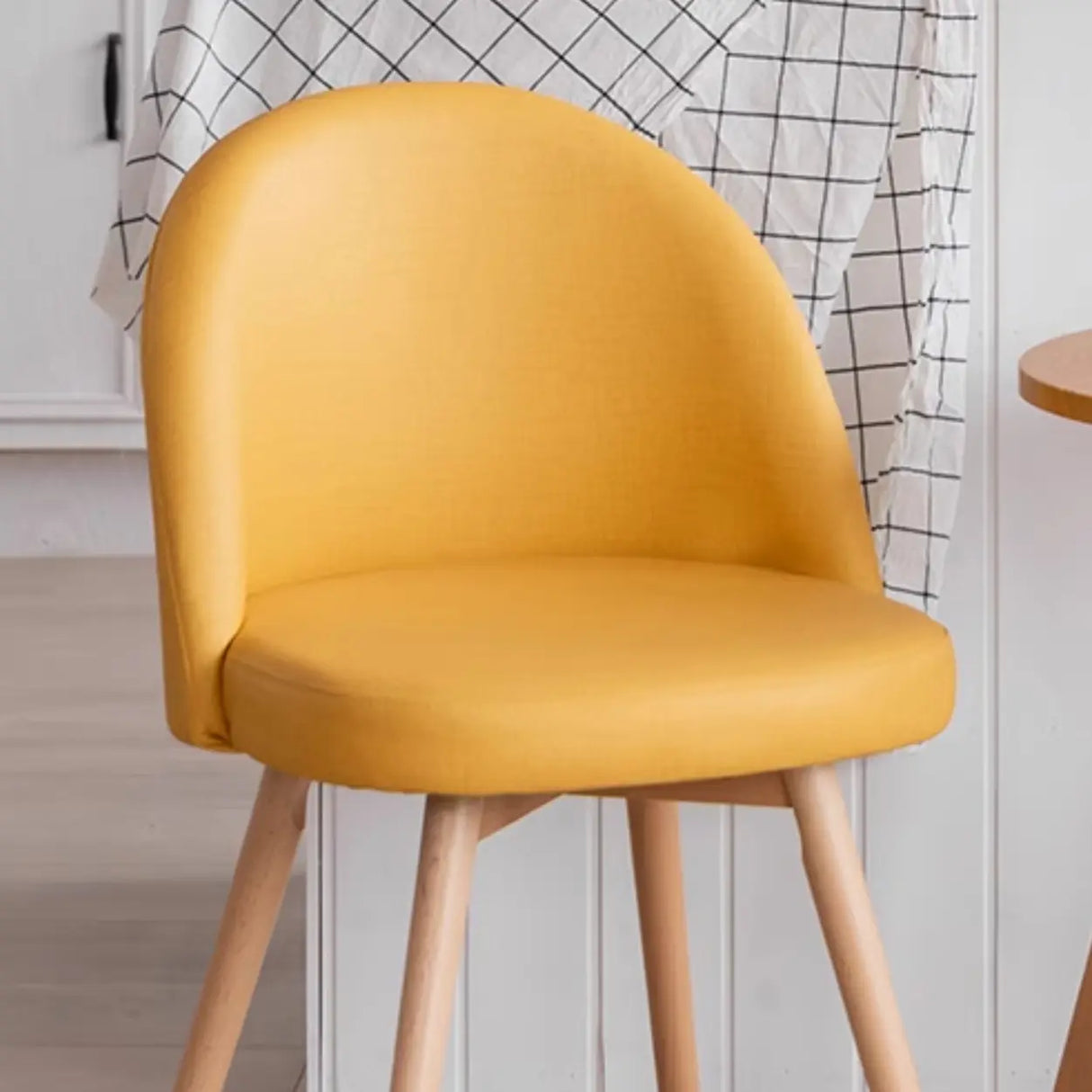 Wood Round Upholstered Armless Dining Chair Yellow Image - 14