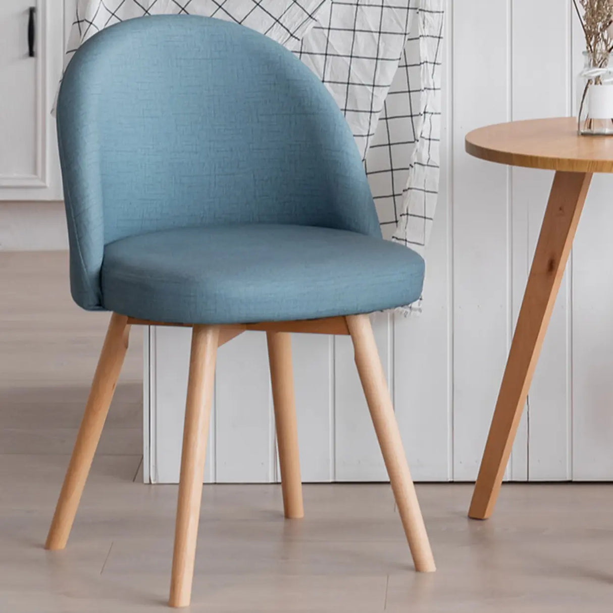 Wood Round Upholstered Armless Dining Chair Yellow Image - 15