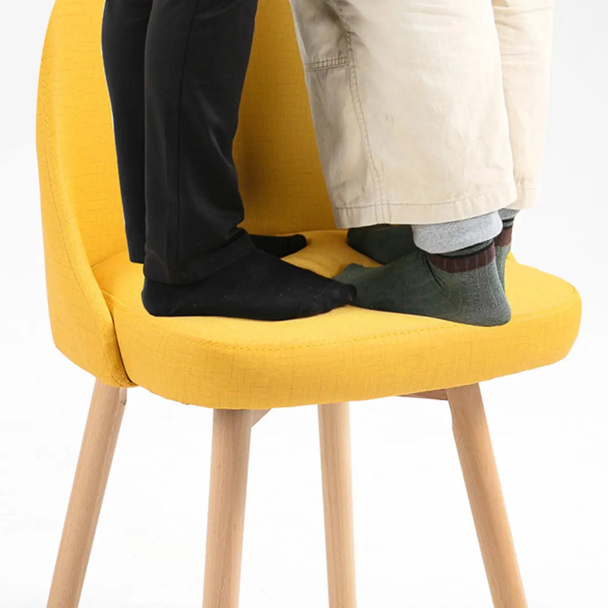 Wood Round Upholstered Armless Dining Chair Yellow Image - 16